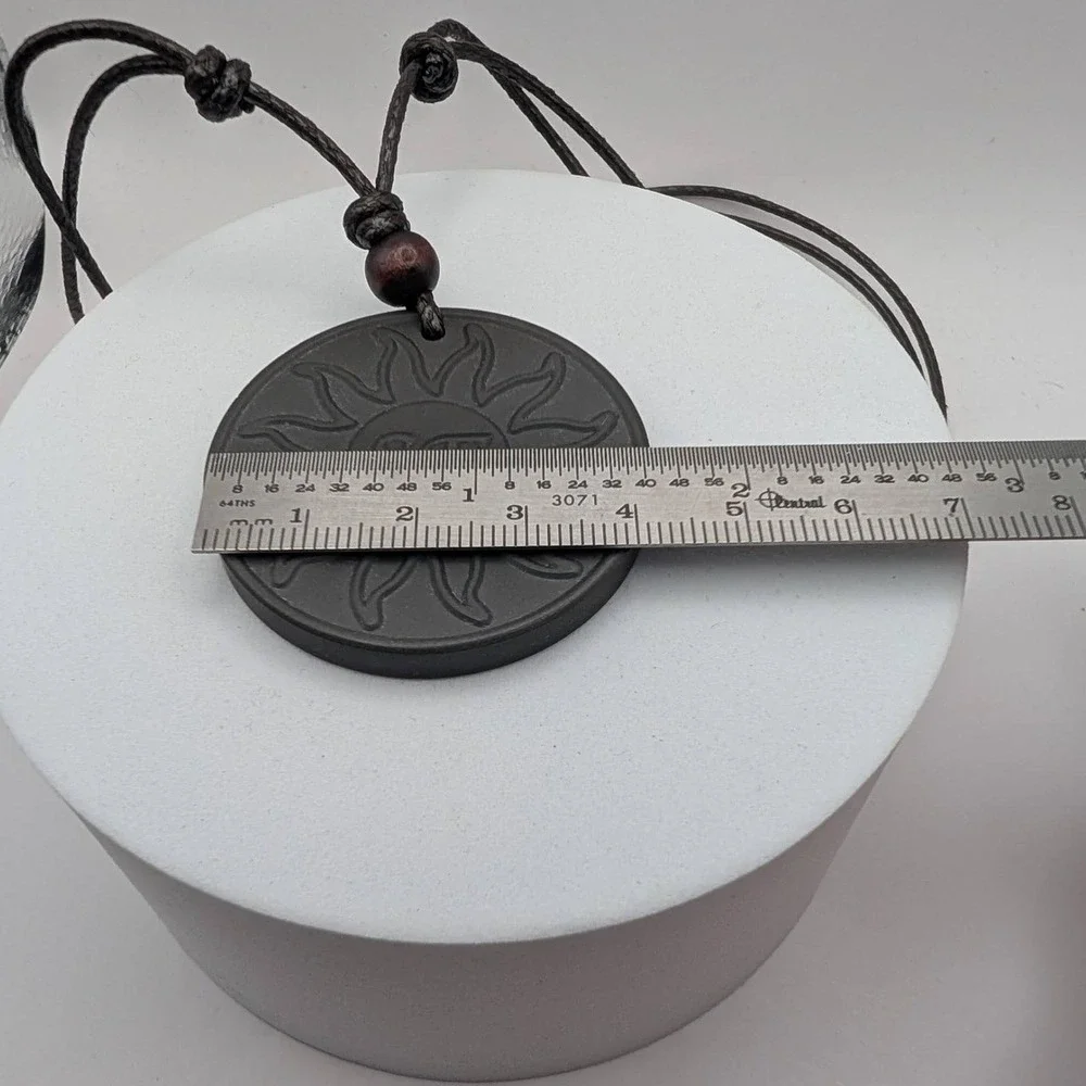 Cosway SE Pendant Scalar Energy Volcanic Lava Stone Necklace Black Sun Korea